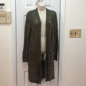 Knox Rose Pointelle Open Cardigan Olive Sweater